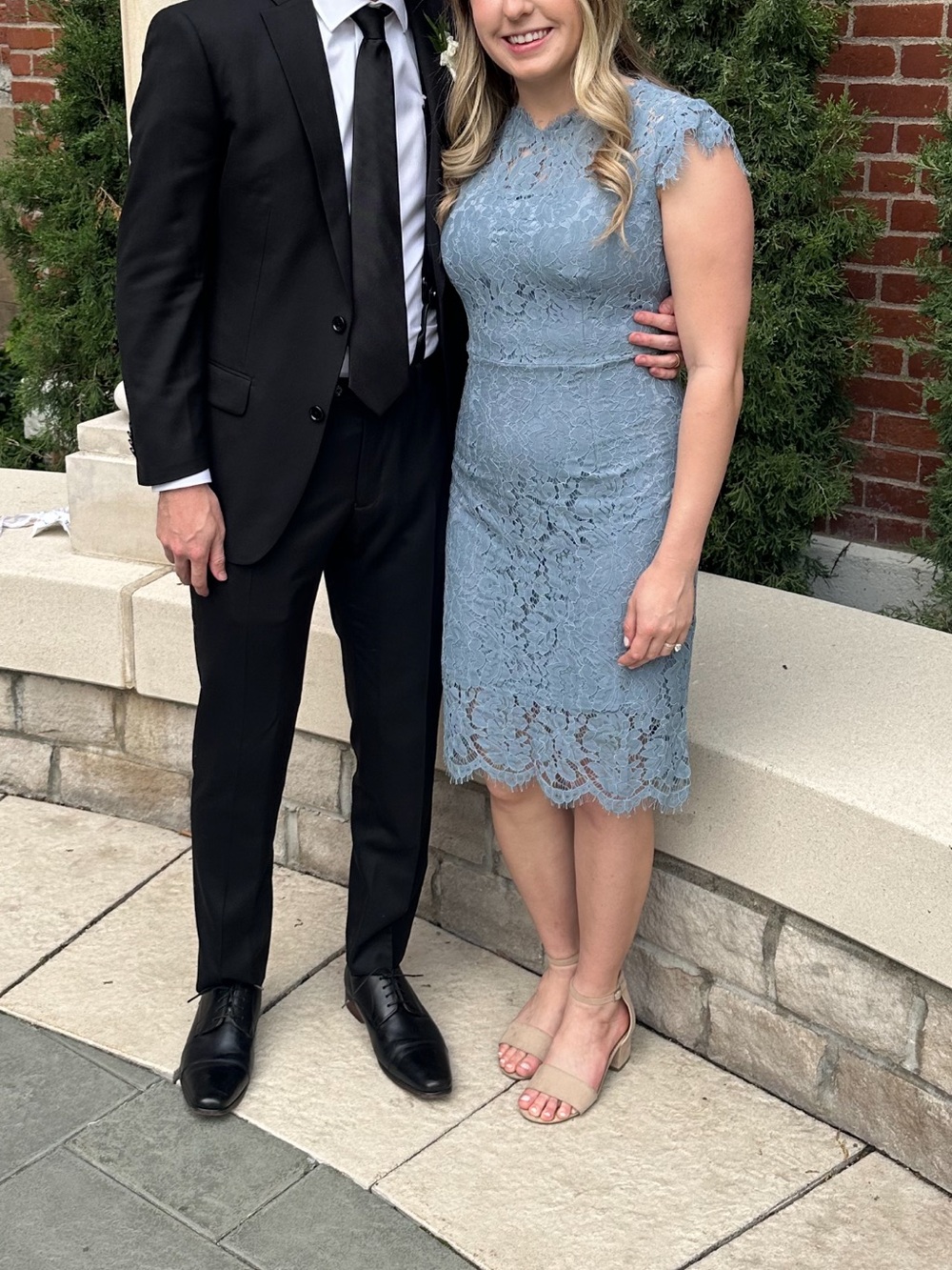 Grey Blue sleeveless lace cocktail dress